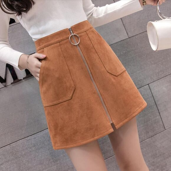 Dresses & Skirts - Orange Brown Faux Suede Skirt